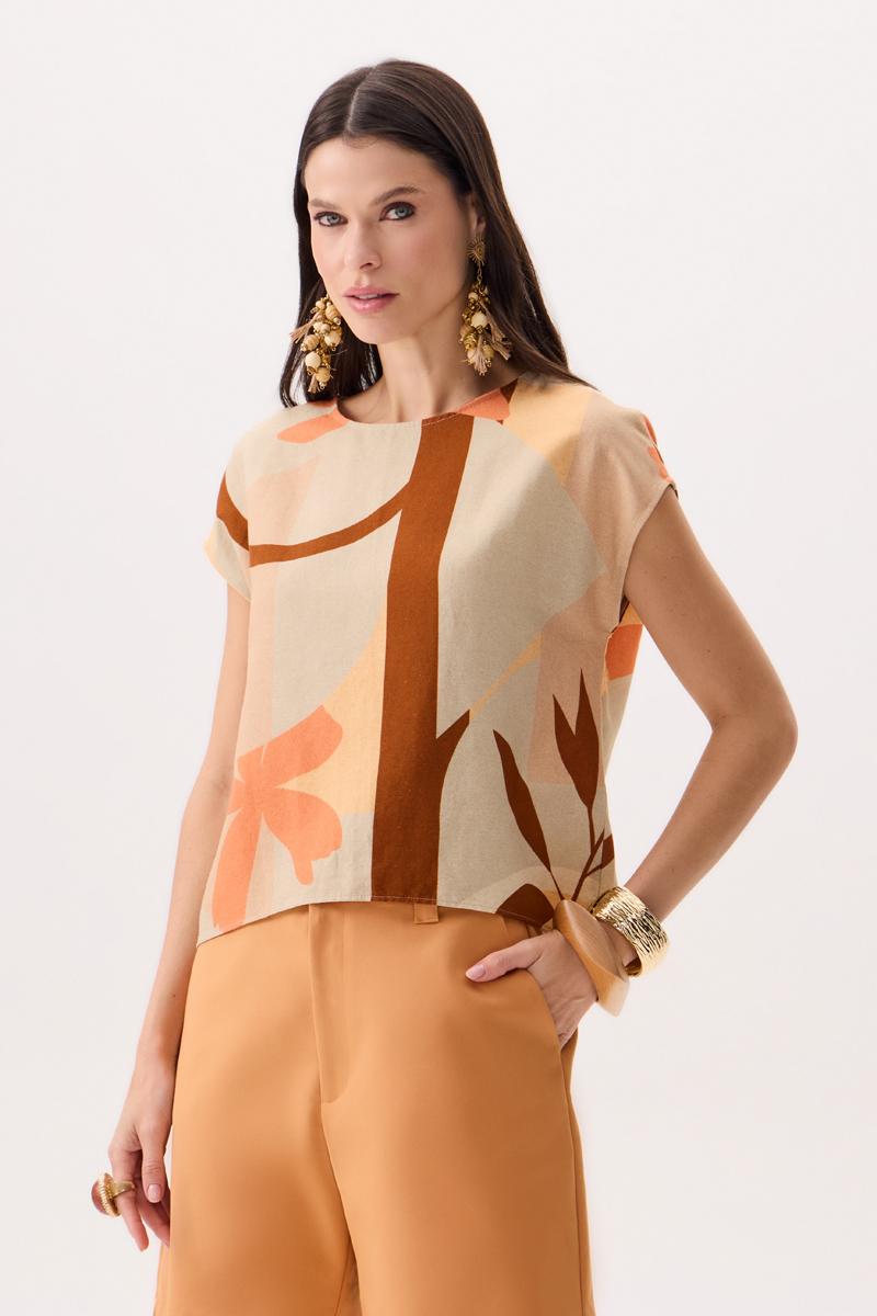 Blusa Feminina Cropped Manga Curta com Estampa